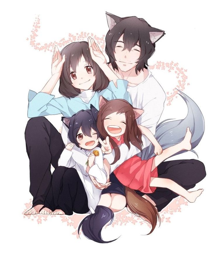 The whole family together Wolf Children  ranime