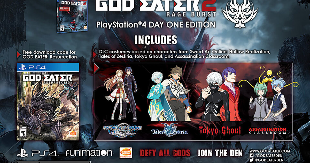 God Eater 2: Rage Burst Game's Day One Edition Includes Assassination  Classroom Costumes - News - Anime News Network