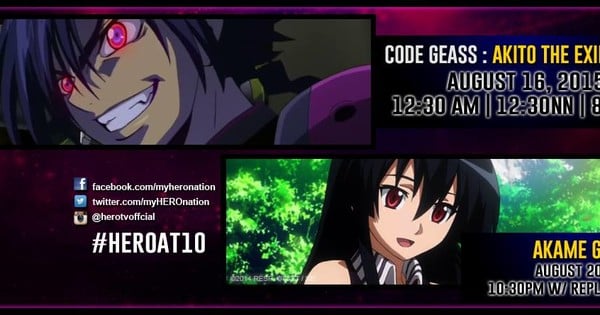 Hero TV Reveals Akame ga Kill, Code Geass: Akito the Exiled August