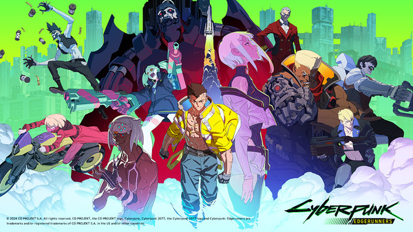 Main characters poster visual on neon green city background