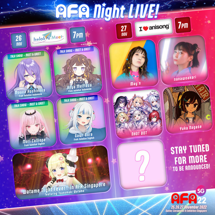 AFA Singapore Hosts May'n, Akari Nanawo, Nhot Bot, Yuka Nagase